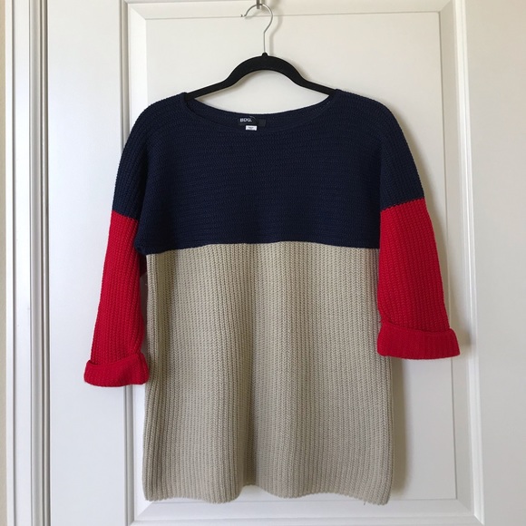 Urban Outfitters red navy colorblock sweater, L - Picture 2 of 6